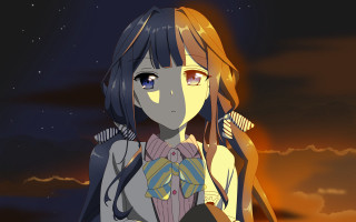 Girl longhair bowtie nightstars anime - a night sky free wallpaper