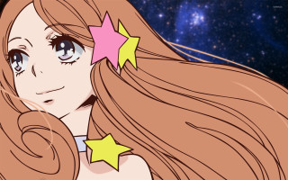 Girl long hair stars forehead 2 - lineart free wallpaper