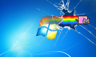 Broken window rainbow skull computer - a broken window free wallpaper