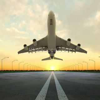 Jetliner runway sunset streetlights flying - free airplane wallpaper for tablet