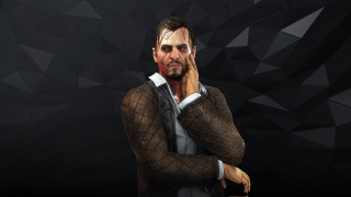 Bloody man face arm neck - triangular free wallpaper