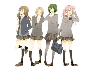 Anime girls standing row hands - their hipss free wallpaper