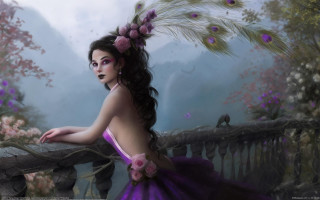 Woman purple dress bird shoulder - cyril rolando free wallpaper