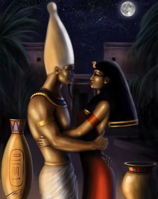 Egyptian men embracing night sky - egyptian art free wallpaper for mobile