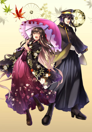 Anime characters umbrellas flowers beige - umbrella free wallpaper for mobile