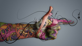 Colorful hand design pointing up - a womans hand free wallpaper