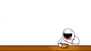 Cartoon character sitting table bowl - plain background free wallpaper for desktop
