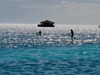 Couple surfboards water house background - tranquil free wallpaper for desktop