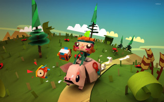 Pig riding toy cartoon trees - tree and hills free wallpaper