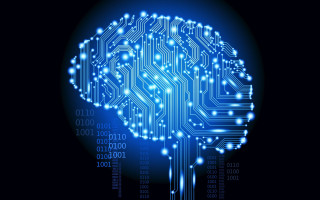 Circuit board brain blue background - cybernetic free wallpaper