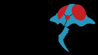 Blue red flower black background - deconstructivism free wallpaper