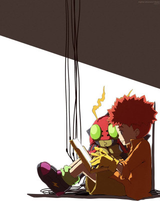 Person sitting reading book balloon - free cyberpunk wallpaper