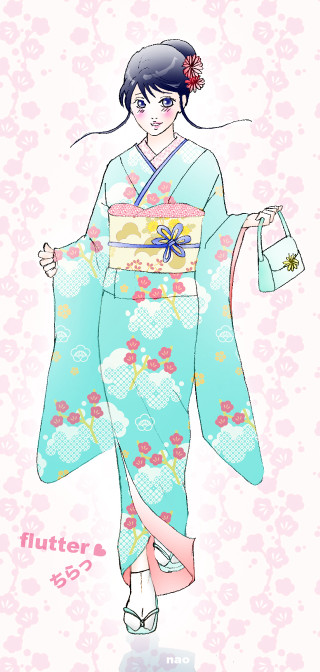 Woman blue kimono flower head - ukiyoe free wallpaper for mobile