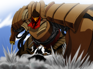 Cartoon man sword giant object - a sky in the background free wallpaper for desktop