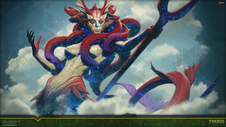 Demon giant knife sky clouds - a painting of a demon holding free wallpaper