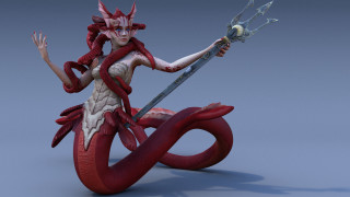 Red white statue woman sword - artstation hq free wallpaper