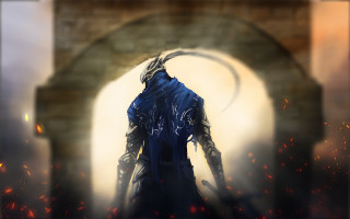Man blue outfit doorway sword - a doorway free wallpaper