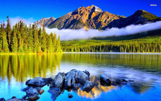 Mountain range lake trees clouds - bob ross free wallpaper