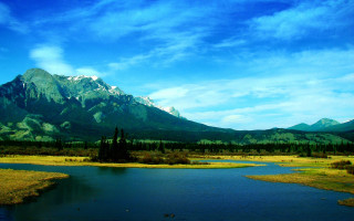 River valley mountains blue sky - alexander brook free wallpaper