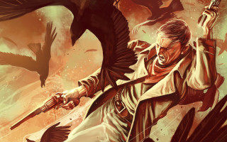 Man gun bird knife flying - his hand and a bird free wallpaper