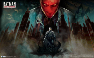 Batman red mask man suit - a city background free wallpaper