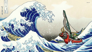 Man riding boat wave boat - ukiyoe free wallpaper for desktop