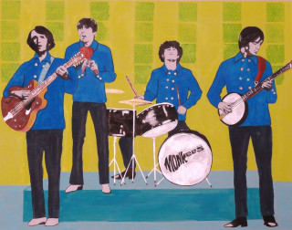 Folk art band stage yellow - in gouache free wallpaper