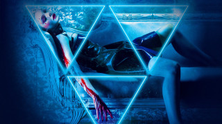 Woman bed neon light triangle - a neon light behind her free wallpaper