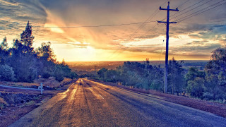 Road sunset sky clouds trees - the sky and trees free wallpaper