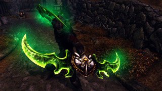 Green dragon glowing wings shield - a stone wall free wallpaper