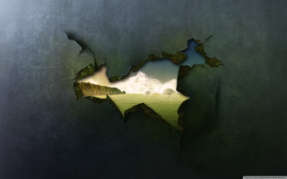 Broken wall hole field clouds - a hole in the middle of it free wallpaper