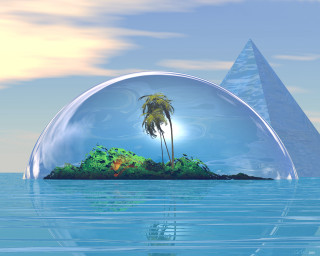Glass ball palm tree ocean - inside free wallpaper for desktop