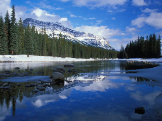 Mountain reflection lake snow evergreen - ancell stronach free wallpaper