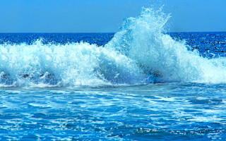 Wave crashes ocean sunny day - expressionism free wallpaper