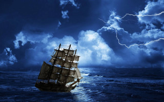 Stormy ocean ship lightning cloudy - stormy weather free wallpaper