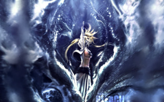 Woman sword blue black wave - action painting free wallpaper