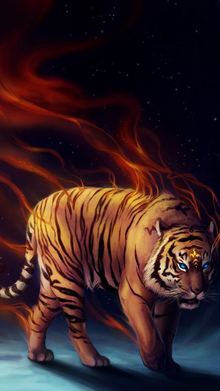 Tiger fire pattern snow sky - cyril rolando free wallpaper for mobile