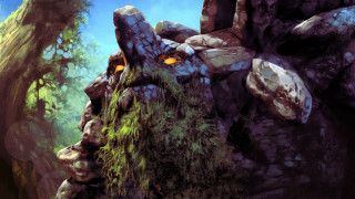 Monster yellow eye forest rocks - rock and trees free wallpaper
