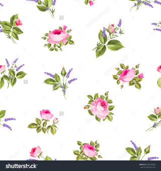 Pink roses lavenders floral pattern - image free wallpaper for tablet