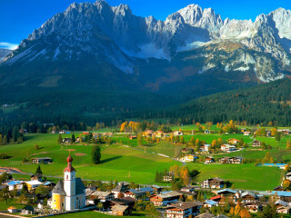 Small town church mountains background - a small town free wallpaper