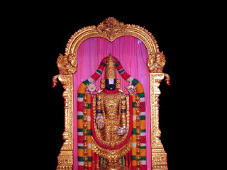 Statue god pink gold frame - a red curtain behind free wallpaper