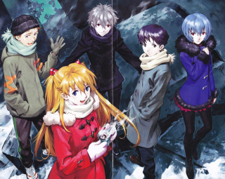 Anime characters snow group together - the snow together free wallpaper