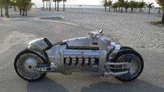 Motorcycle parked ocean road palm - chrome free wallpaper
