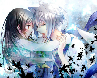 Anime couple hugging stars blue 2 - anime art free wallpaper for desktop