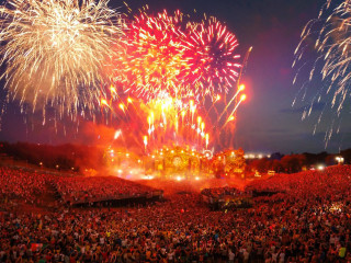 Crowd fireworks concert stage people - a concert free wallpaper