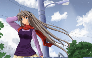 Woman long hair pole scarf - her head and a scarf free wallpaper