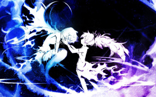 Anime couple blue purple background - background free wallpaper for desktop
