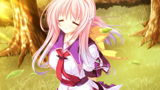 Pink haired girl forest white - tree and grass free wallpaper