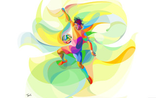 Woman running ball colorful swirl - she free wallpaper