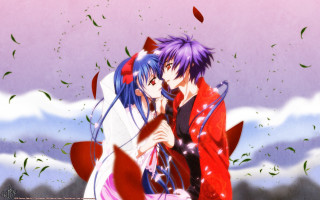 Anime couple kissing purple sky - a purple sky free wallpaper